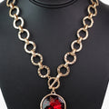 Hammered Chain Toggle Necklace w/ Chunky Round Gemstone Pendant