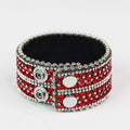 Rhinestone & Baguette Stripes Genuine Leather Snap Bracelet