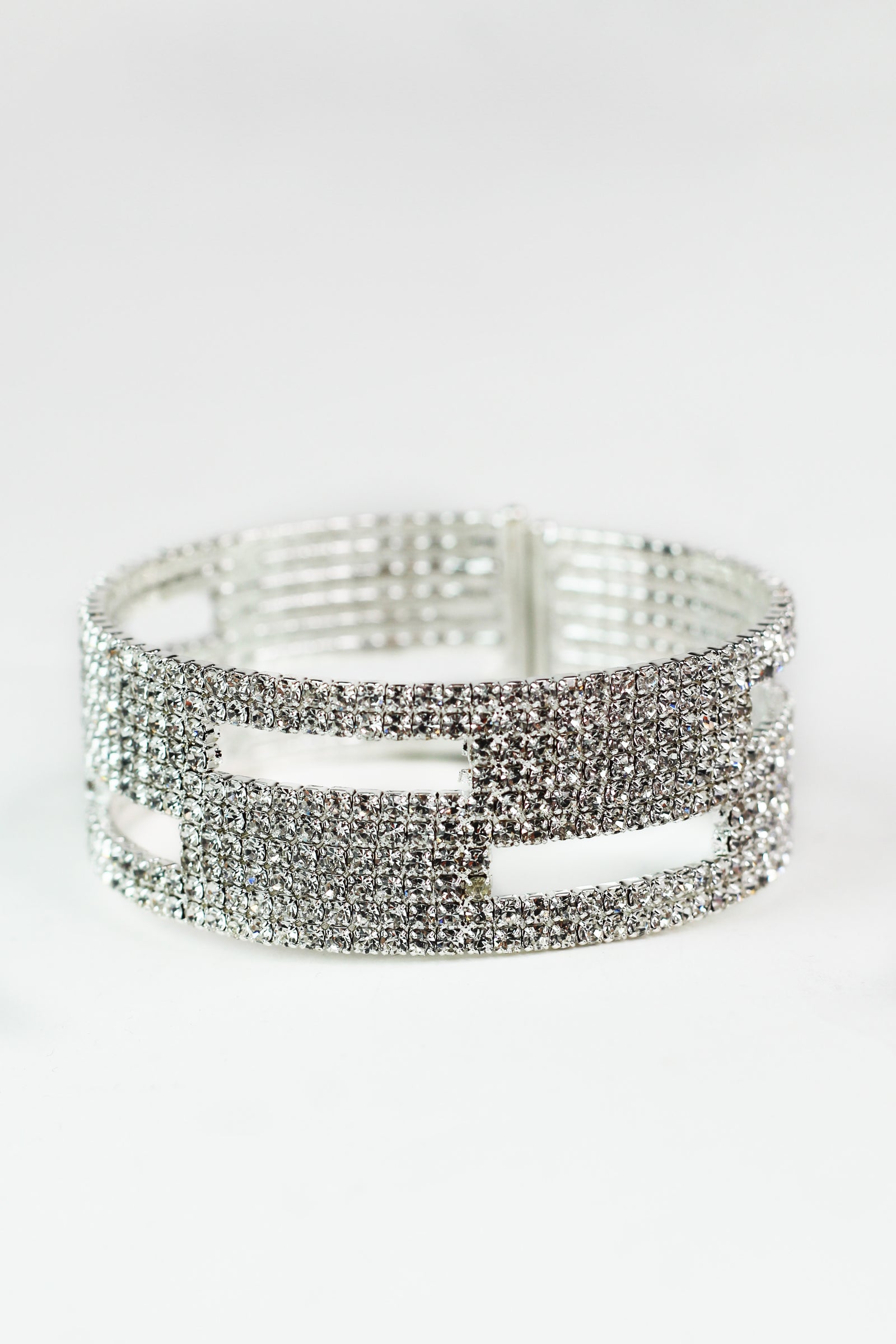 Rhinestone & Rectangle Cutouts Cuff Bracelet