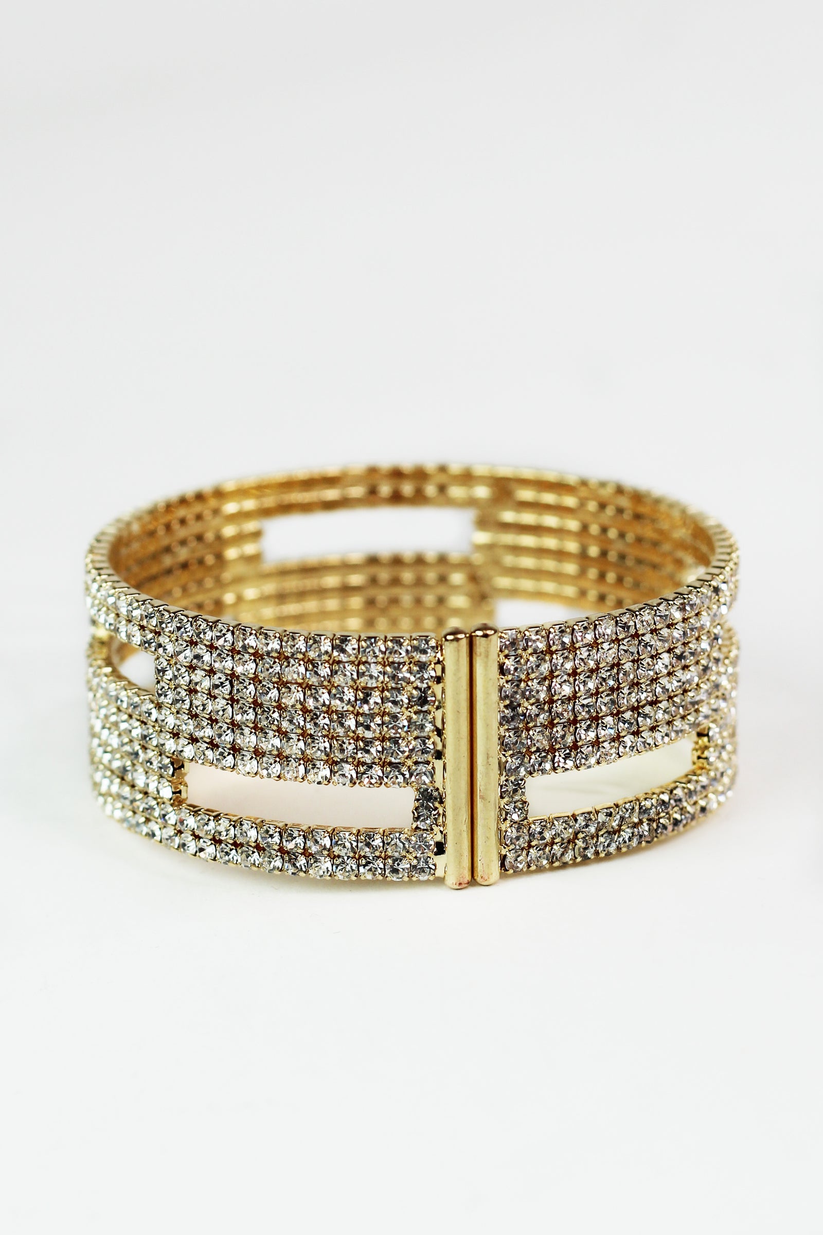 Rhinestone & Rectangle Cutouts Cuff Bracelet