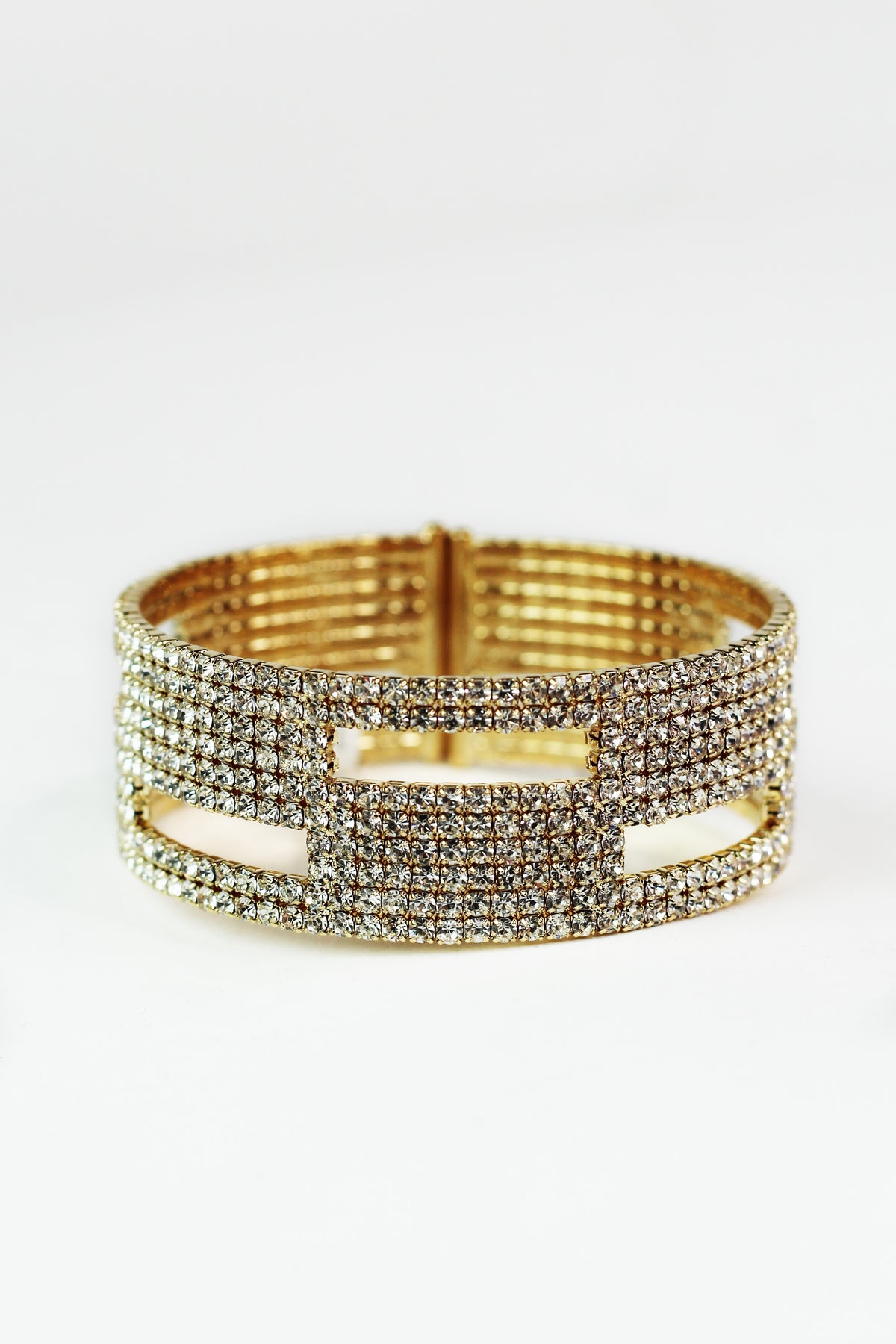 Rhinestone & Rectangle Cutouts Cuff Bracelet