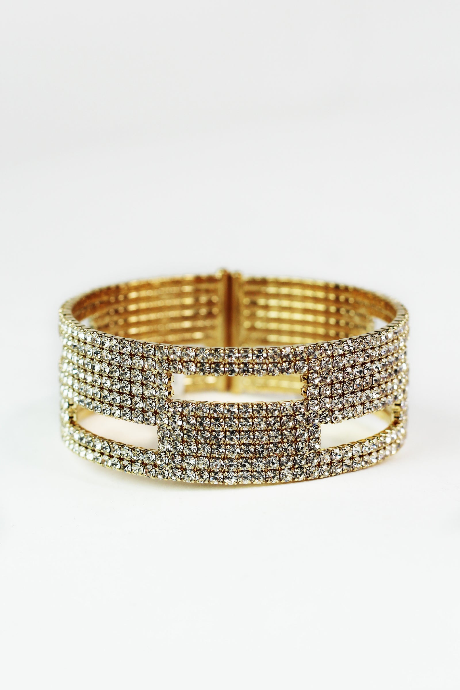 Rhinestone & Rectangle Cutouts Cuff Bracelet