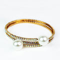 One Rhinestone Row Coil Bracelet w/ Pearl Ends