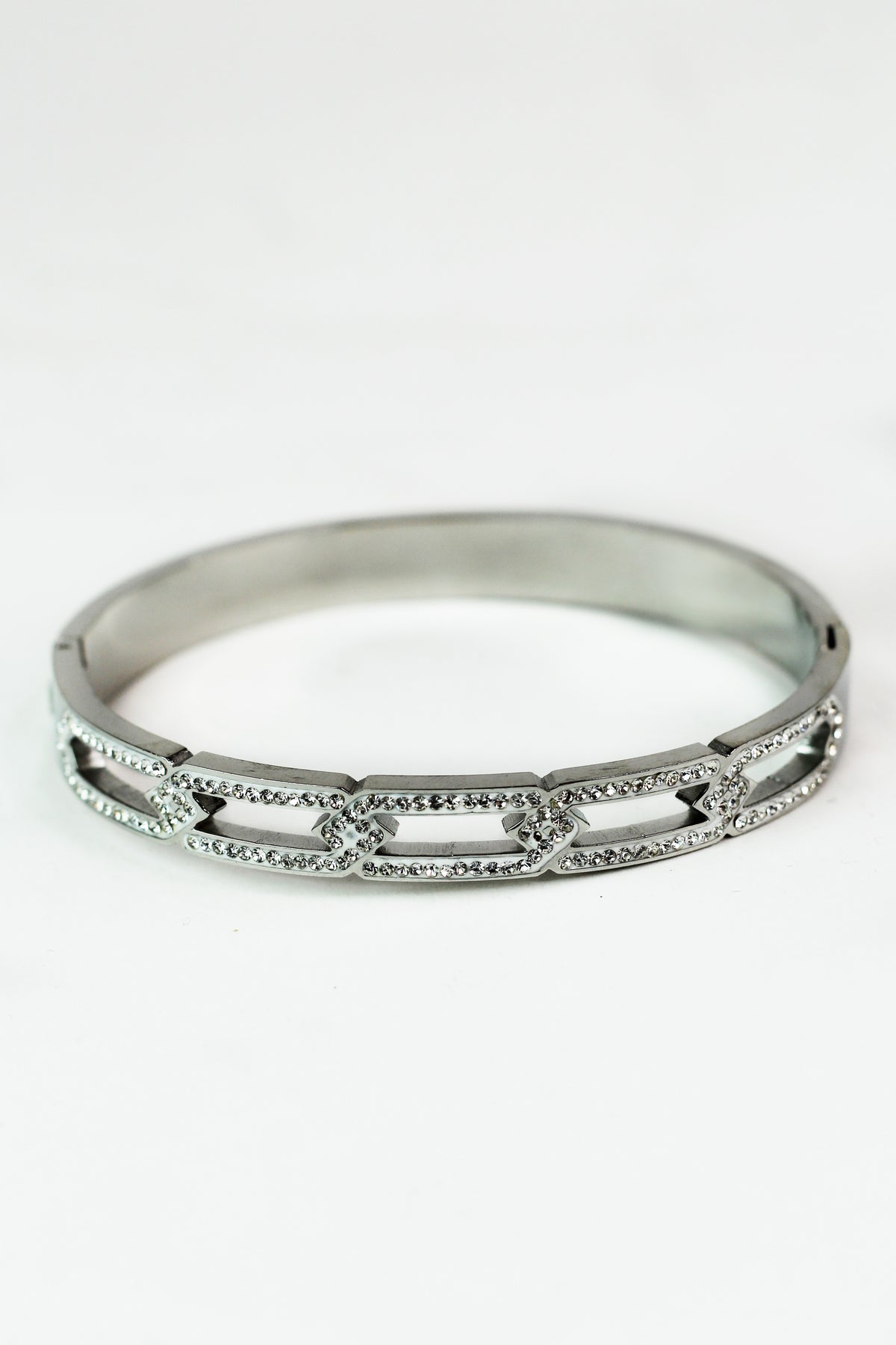 5 Open Pave Links Metal Bangle Bracelet