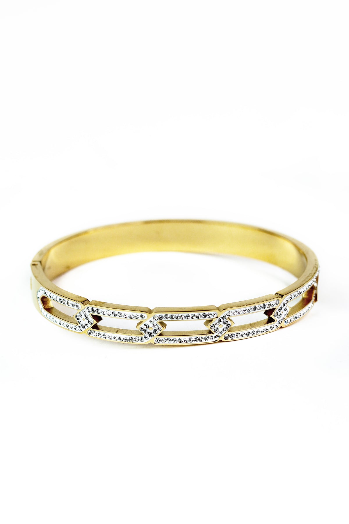 5 Open Pave Links Metal Bangle Bracelet