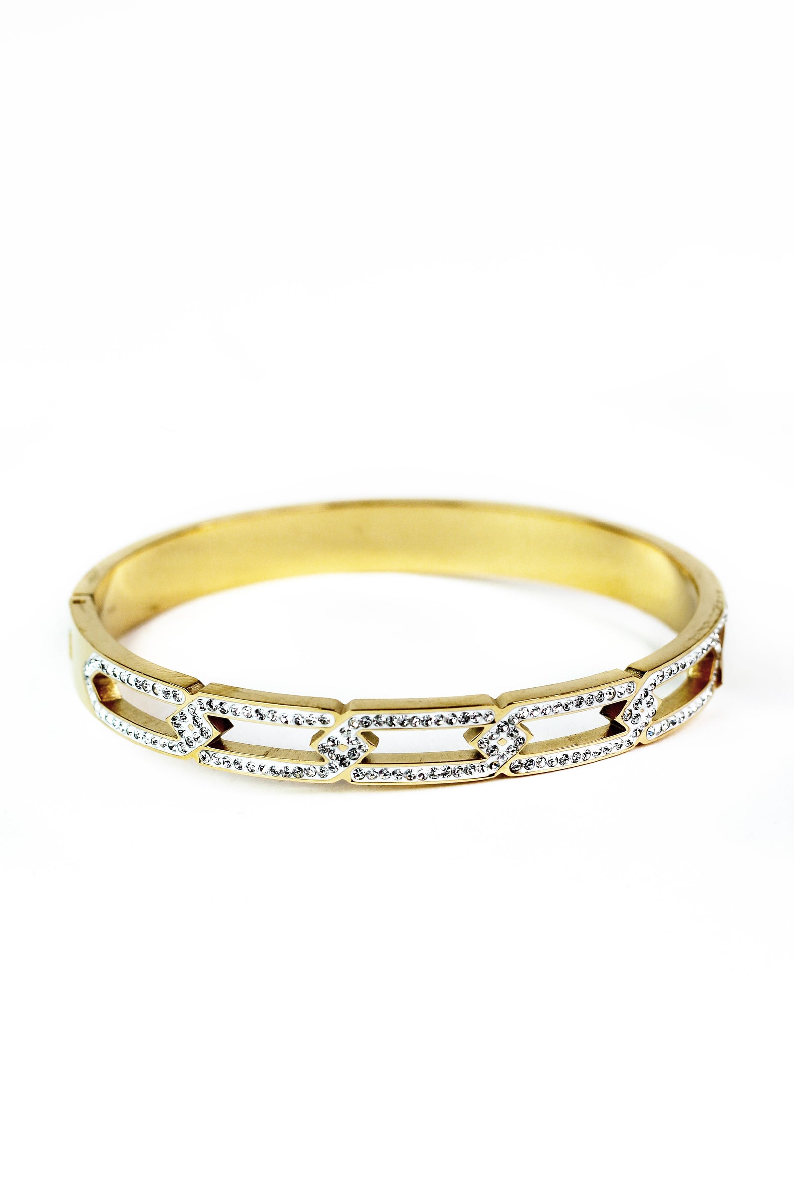 5 Open Pave Links Metal Bangle Bracelet