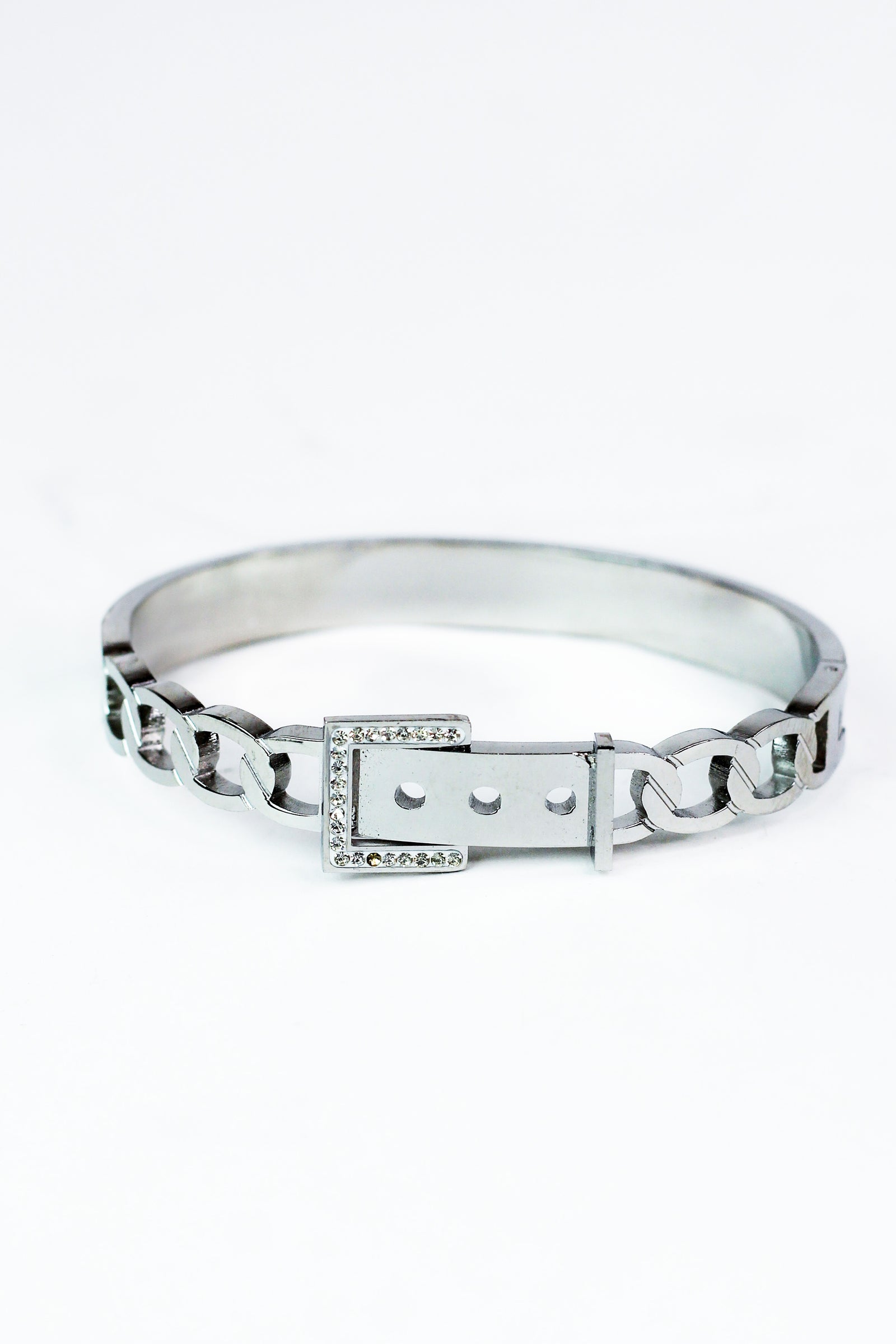Open Links & Center Pave Buckle Metal Bangle