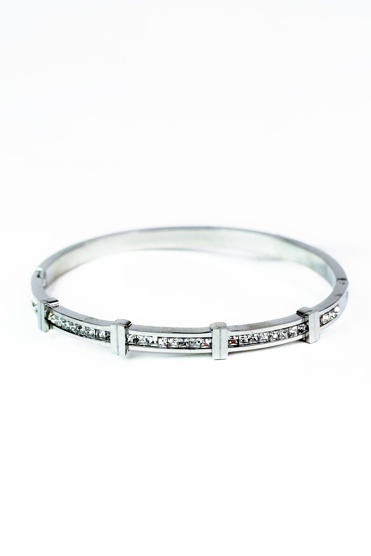 Pave Row &amp; Spaced Bars Metal Bangle