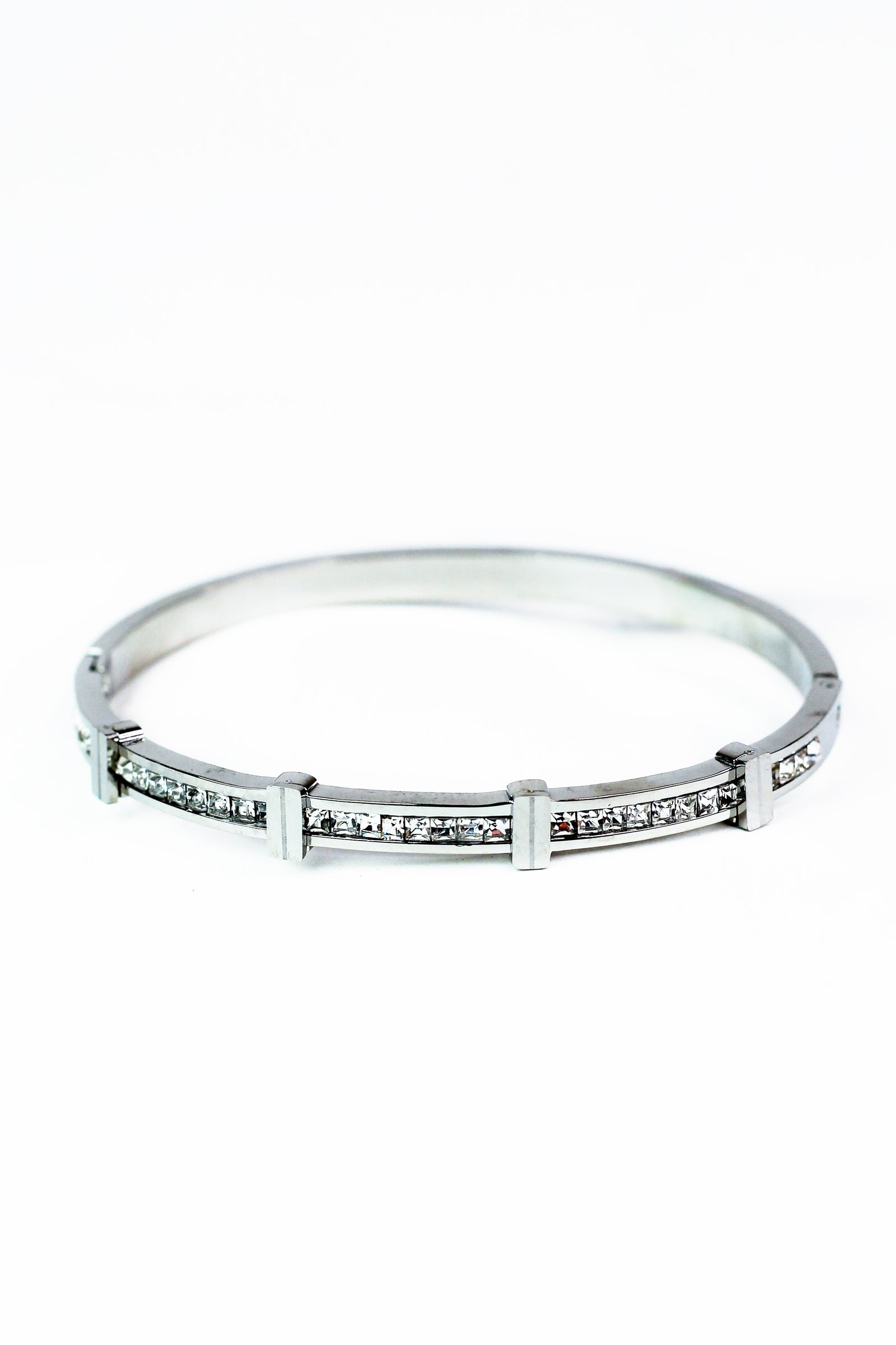 Pave Row & Spaced Bars Metal Bangle