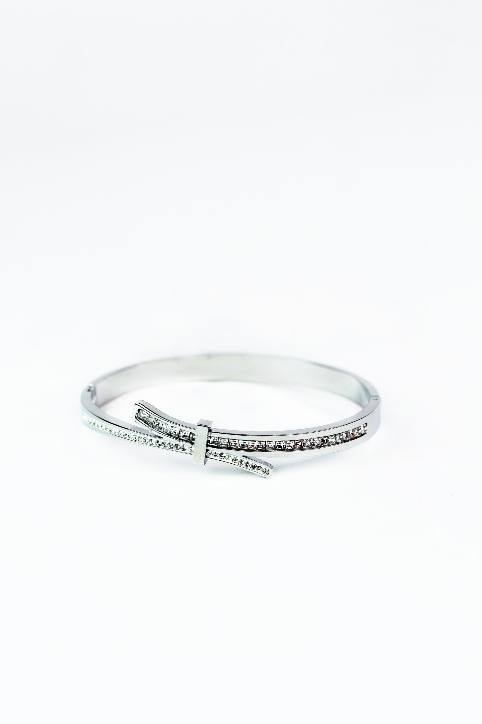 Pave & Rhinestone Row Curved Ends Metal Bangle