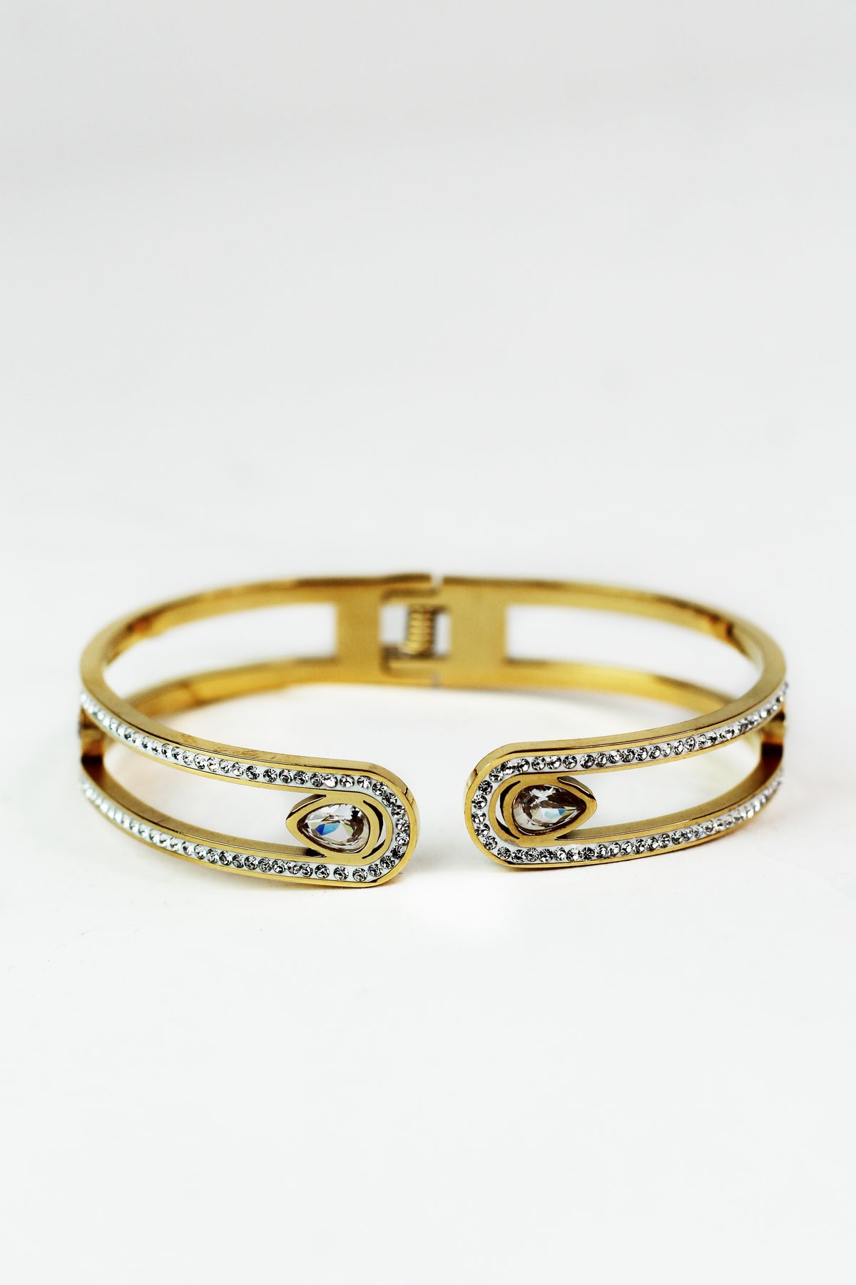 Open Pave Curves &amp; Teardrops Metal Bangle