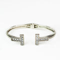 Textured Metal Bangle w/ Rhinestone T Ends