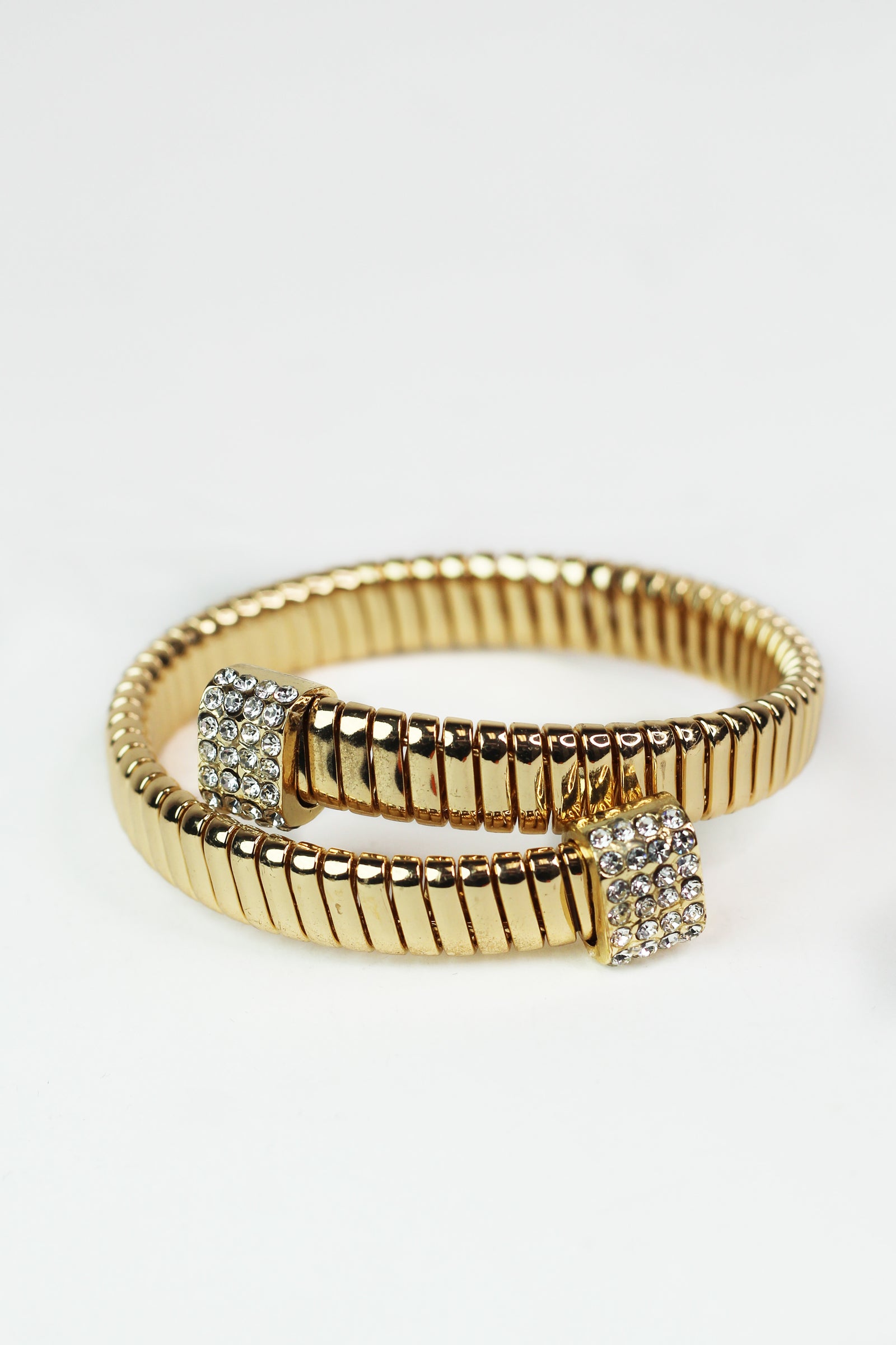 Wrapped Metal Coil Bracelet w/ Square Stone Ends