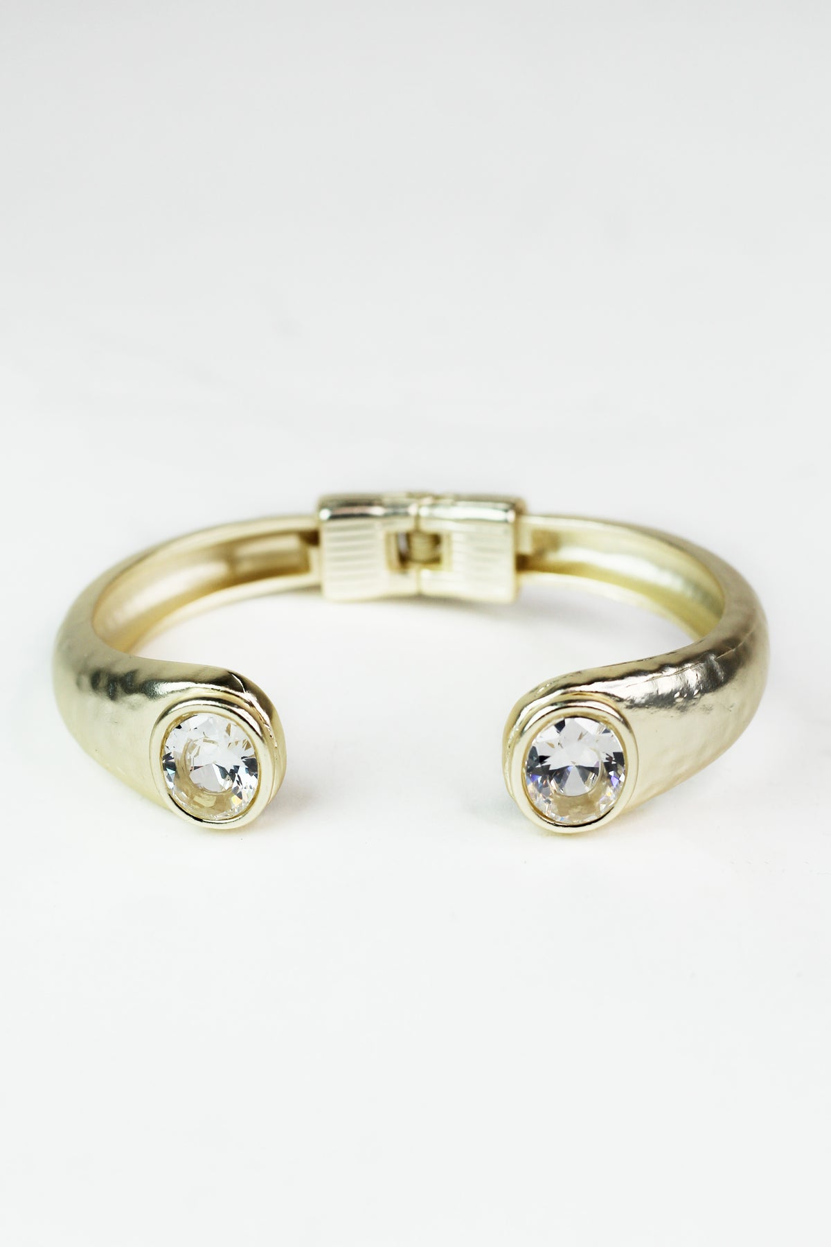 Matte Hammered Open Bangle w/ Oval Stone Ends
