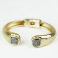 Matte Hammered Open Bangle w/ Pave Square Ends