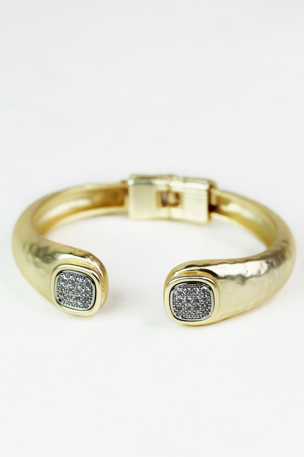 Matte Hammered Open Bangle w/ Pave Square Ends