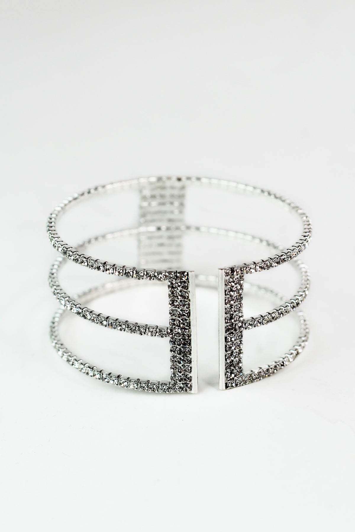 Spaced 3 Row & Rectangle Center Rhinestone Cuff