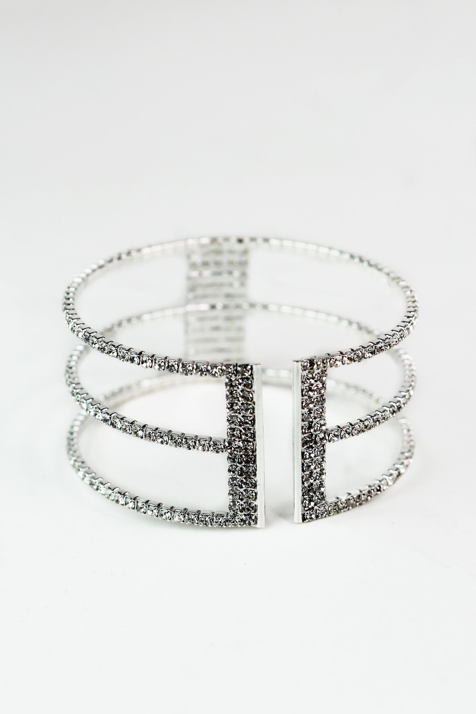 Spaced 3 Row & Rectangle Center Rhinestone Cuff