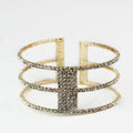 Spaced 3 Row & Rectangle Center Rhinestone Cuff