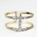 Two Row Rhinestone Open Cuff w/ Chunky Stone Center Lines