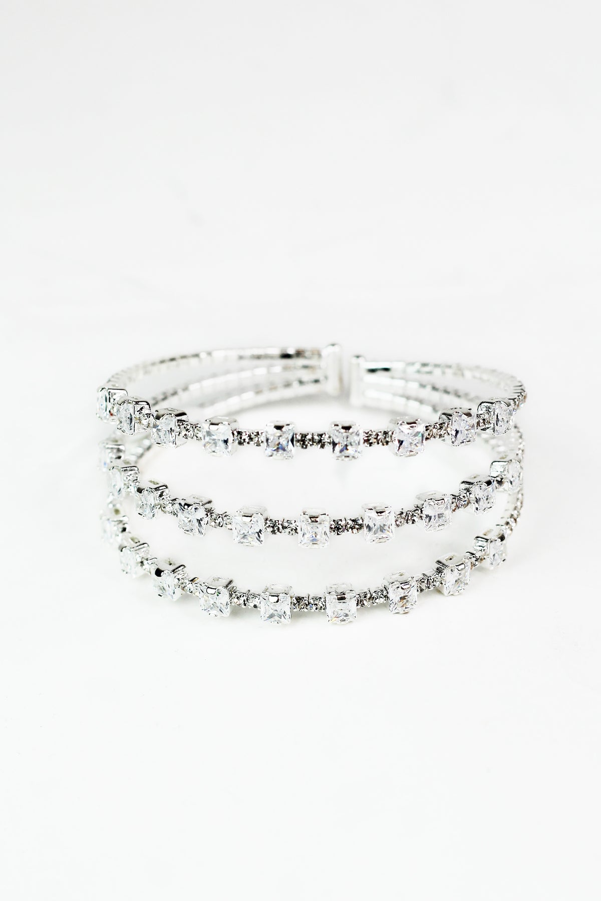 Lg &amp; Sm Square Stones Spaced 3 Row Cuff