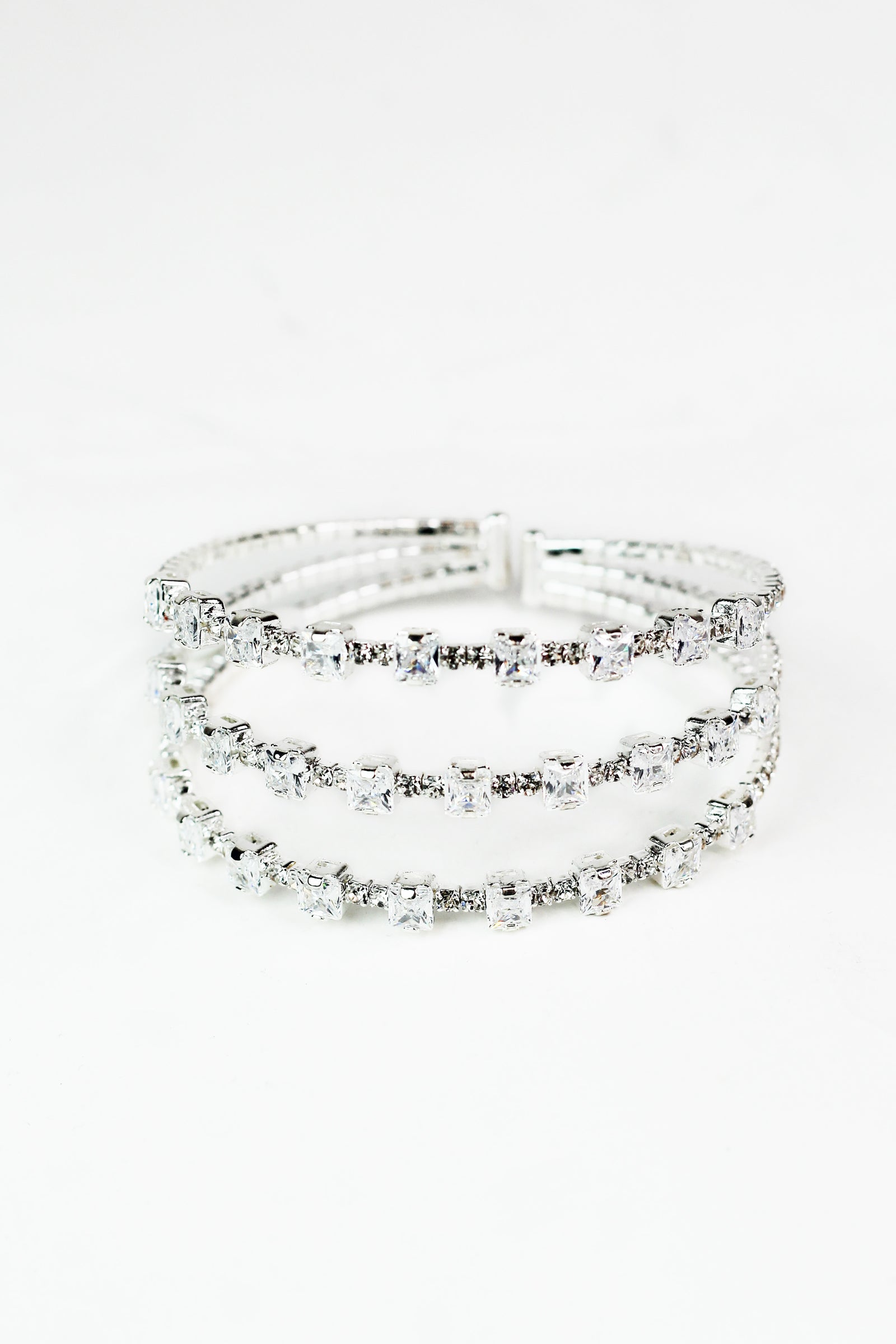 Lg & Sm Square Stones Spaced 3 Row Cuff