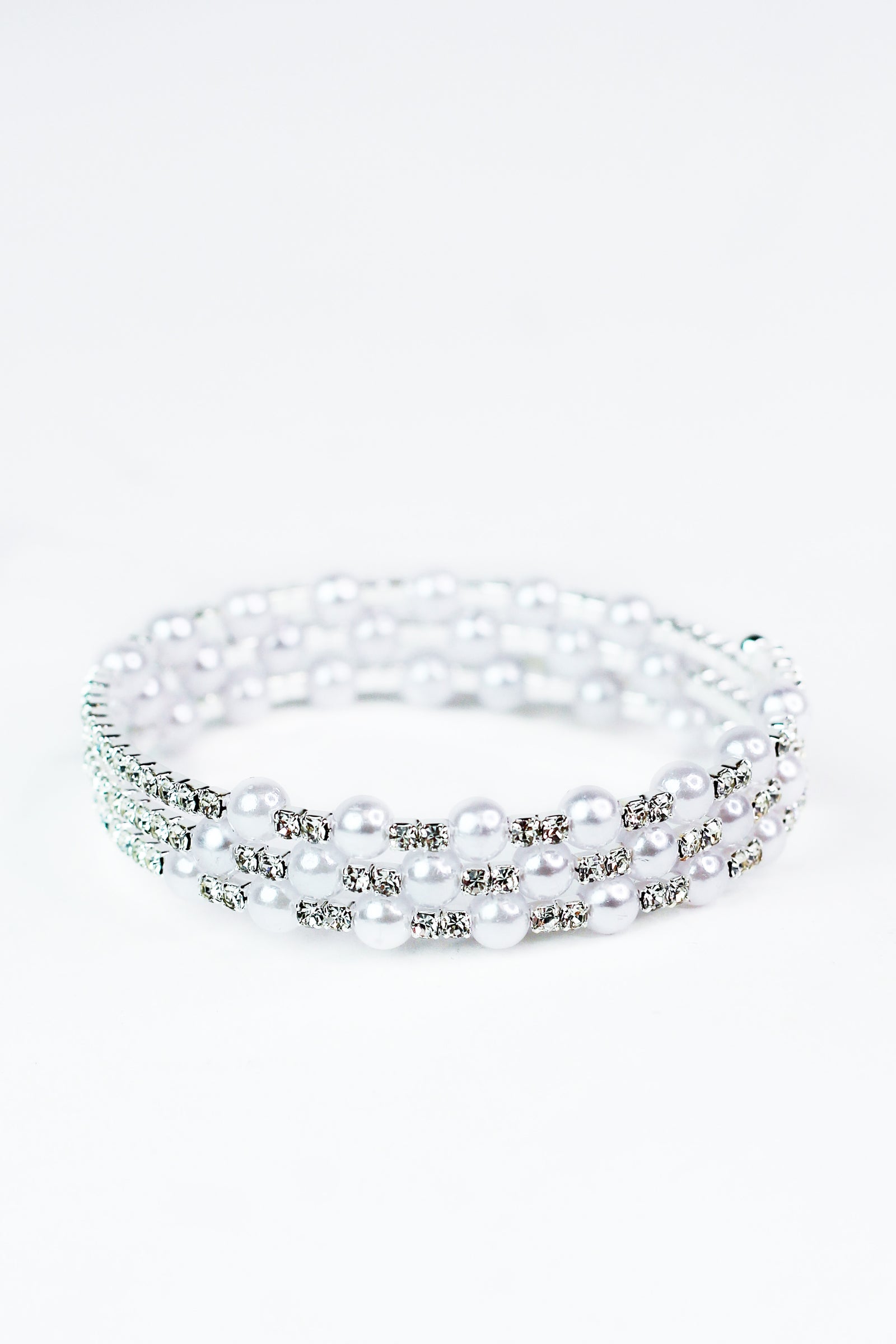3 Row Alt. Pearl & Rhinestone Coil Bracelet