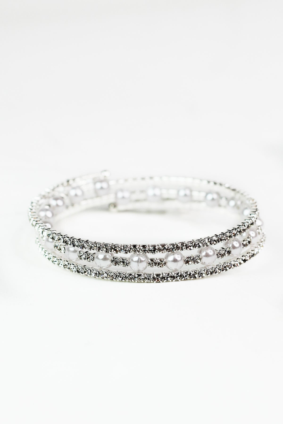 Pearl &amp; Stone Center Row Rhinestone Coil Bracelet