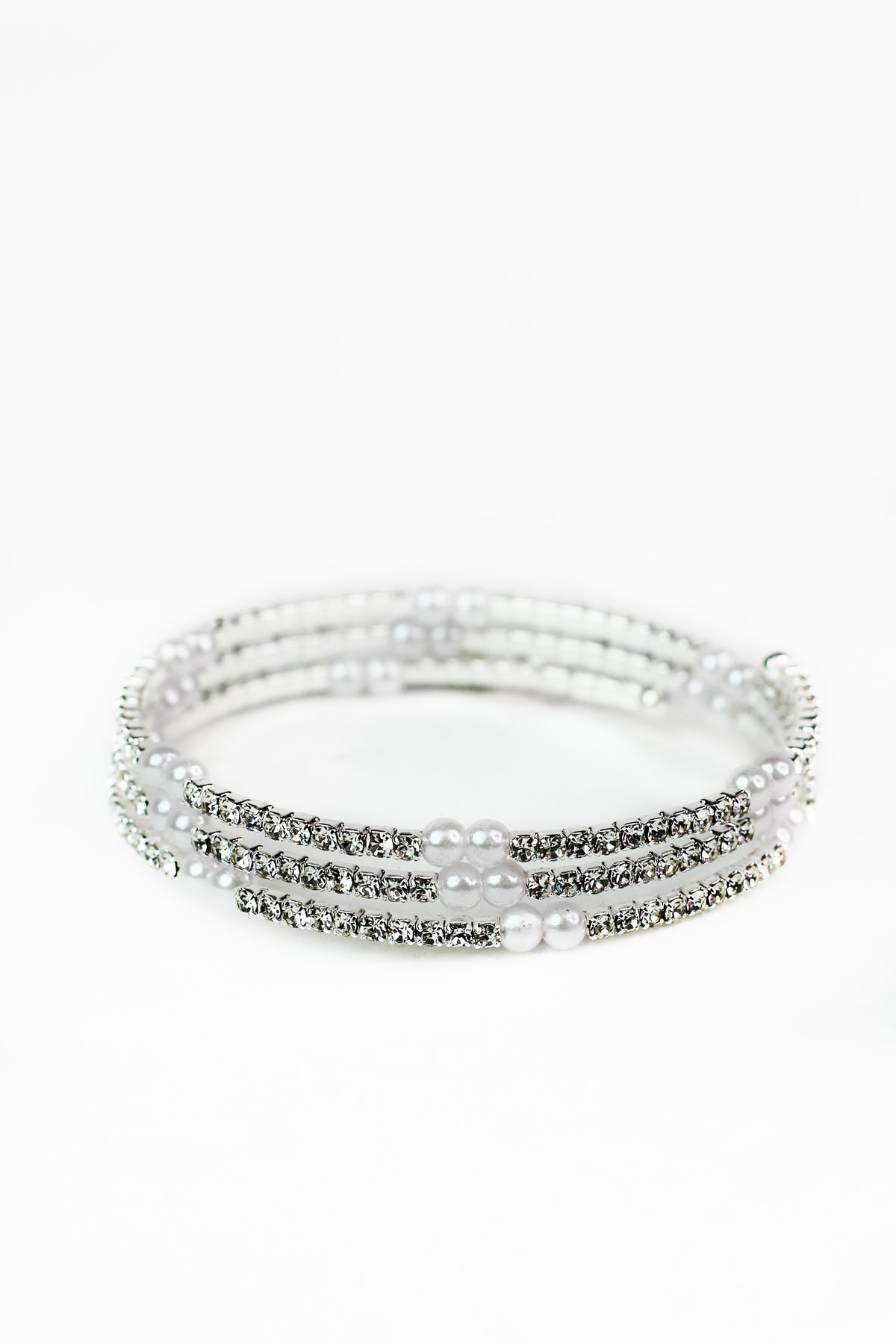 Alt. Rhinestone &amp; 2 Pearl 3 Row Coil Bracelet
