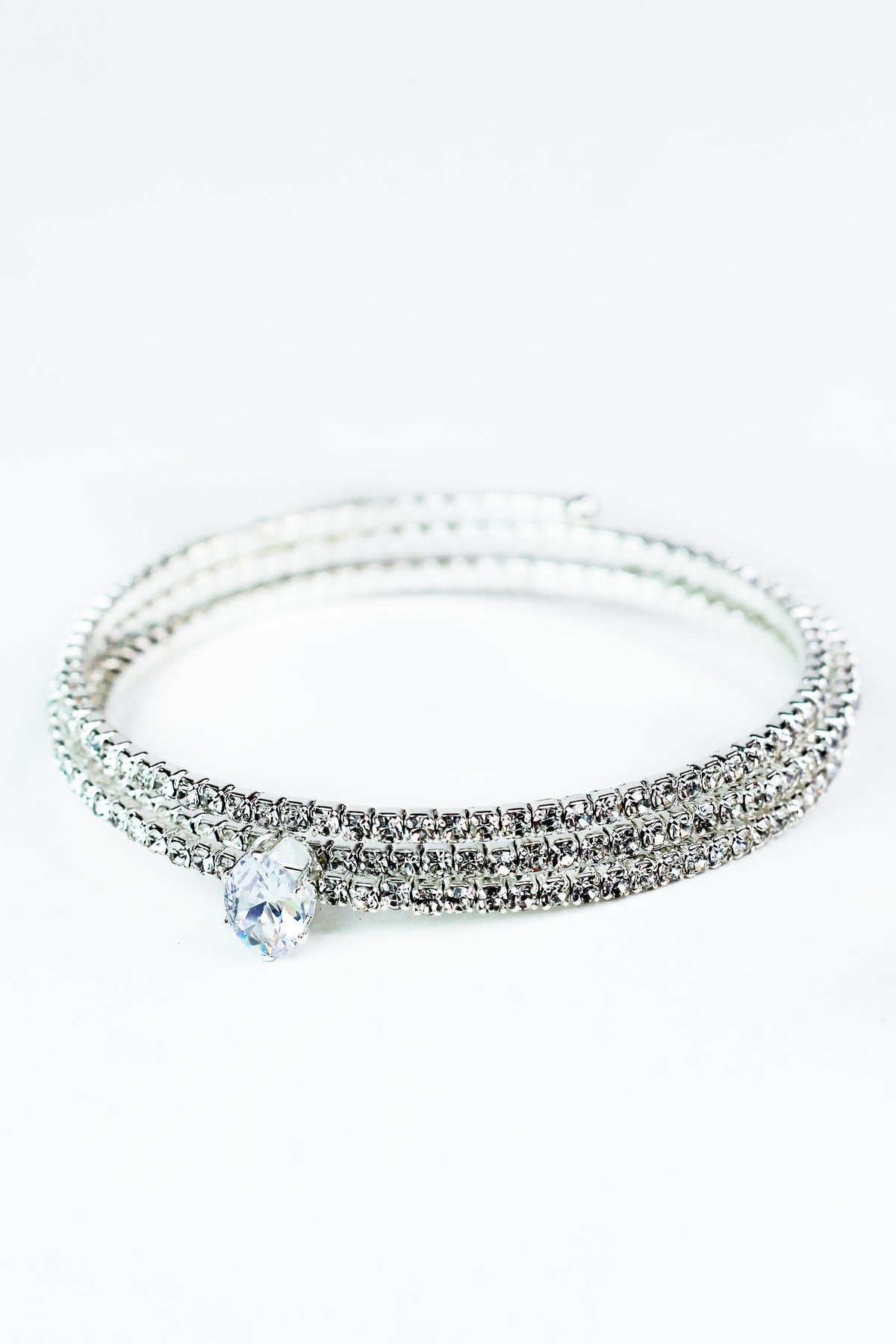 Thin 3 Row Rhinestone &amp; Oval Center Coil Bracelet