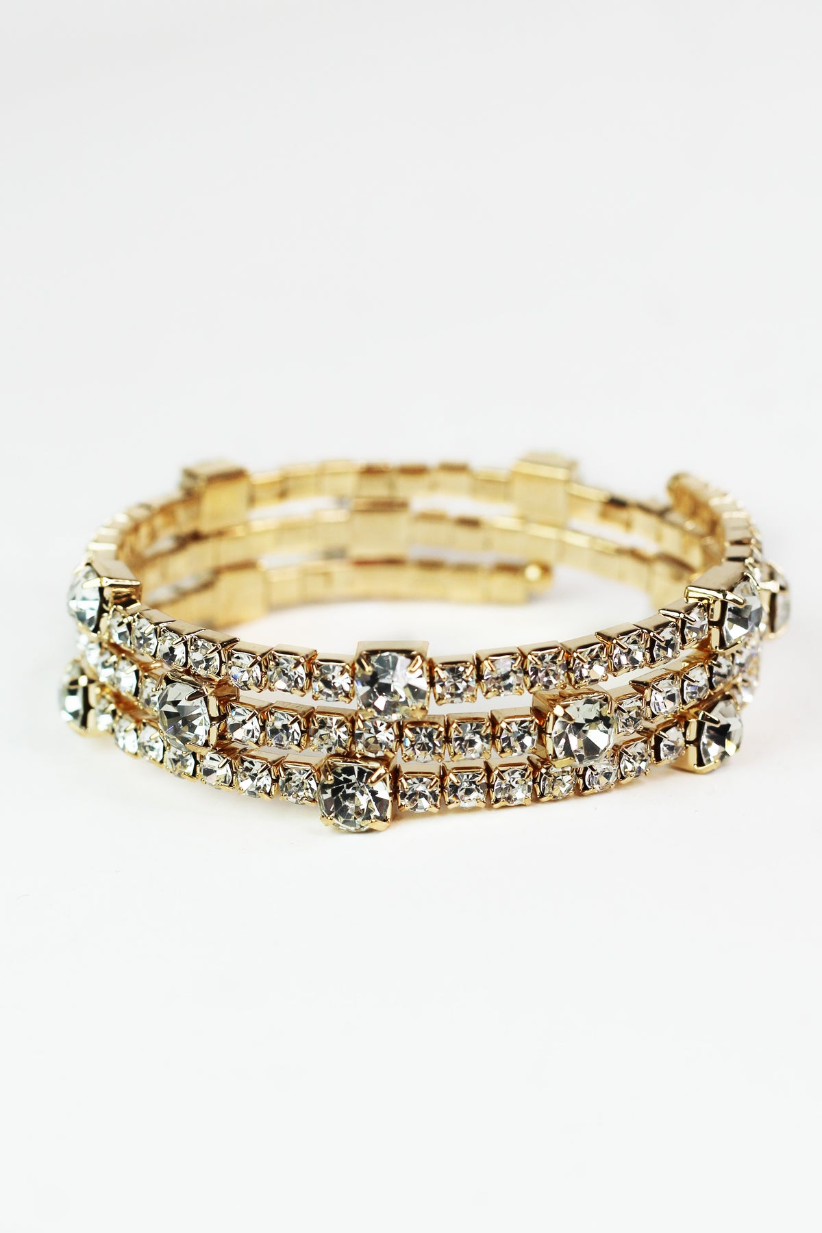 Spaced Sm & Lg Square Rhinestones 3 Row Coil Bracelet