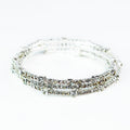 Thin Spaced Sm & Med Square Rhinestones 3 Row Coil Bracelet