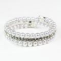 Pearls w/ Square Rhinestone Center Row Coil Bracelet