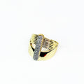 Ribbed & Smooth Curve Ring w/ Pave Center Strip