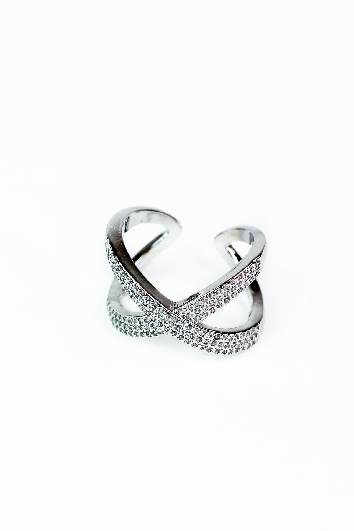 3 Pave Row X Ring