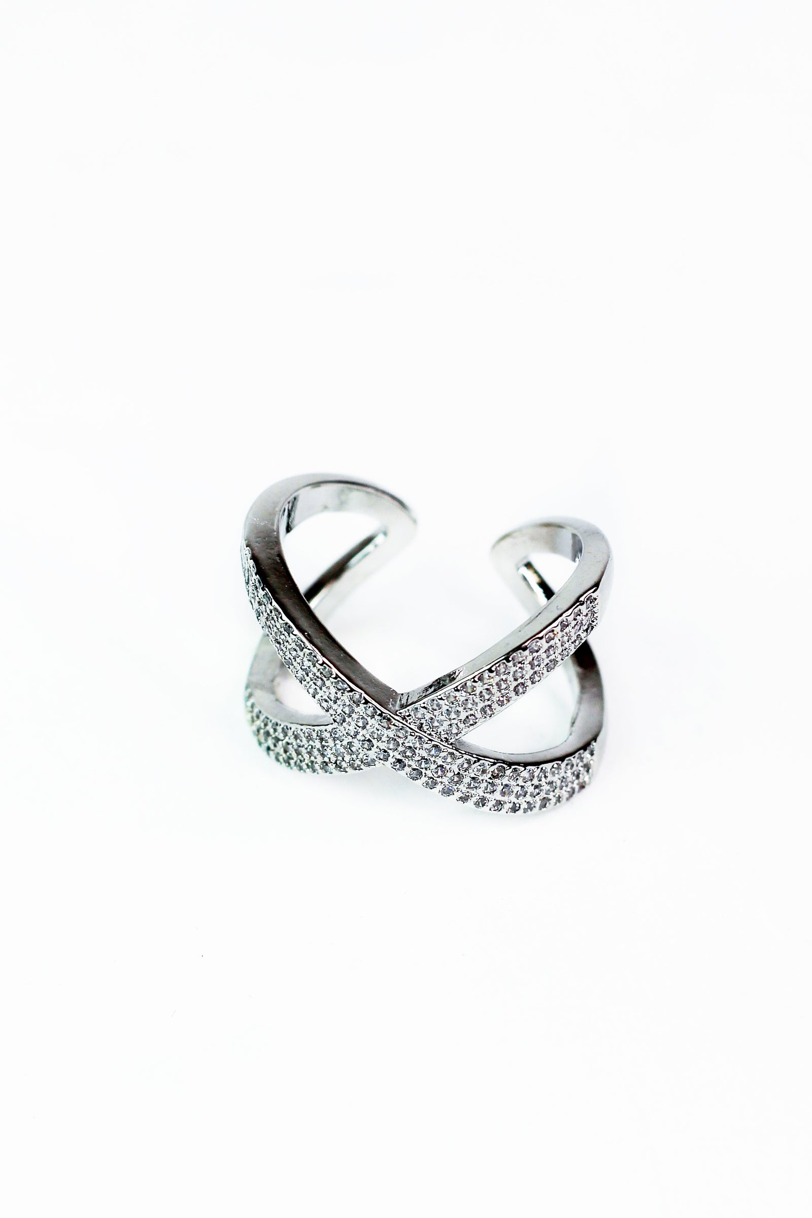 3 Pave Row X Ring