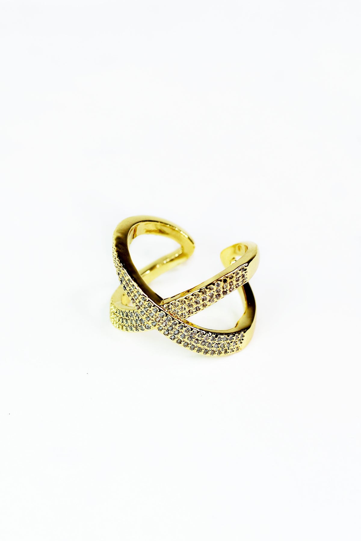 3 Pave Row X Ring