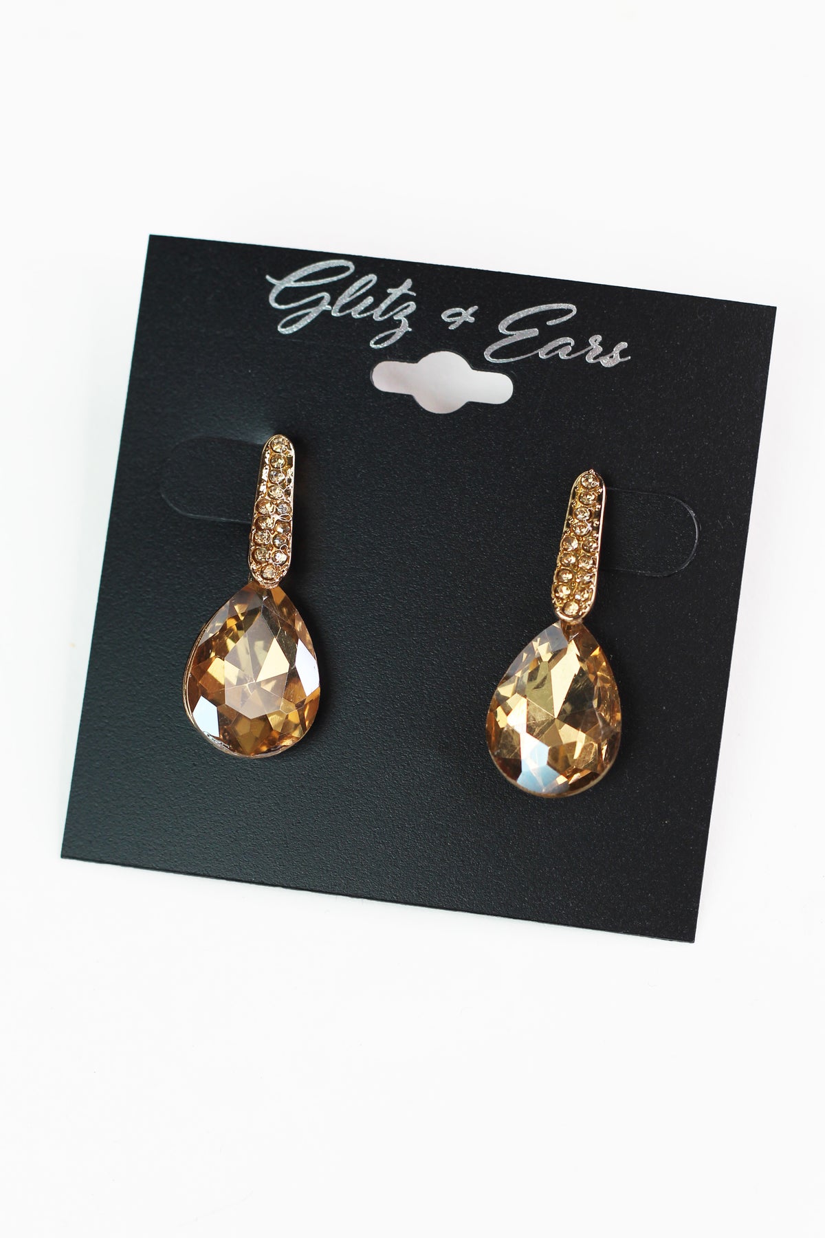 Pave Line &amp; Teardrop Stone Earrings