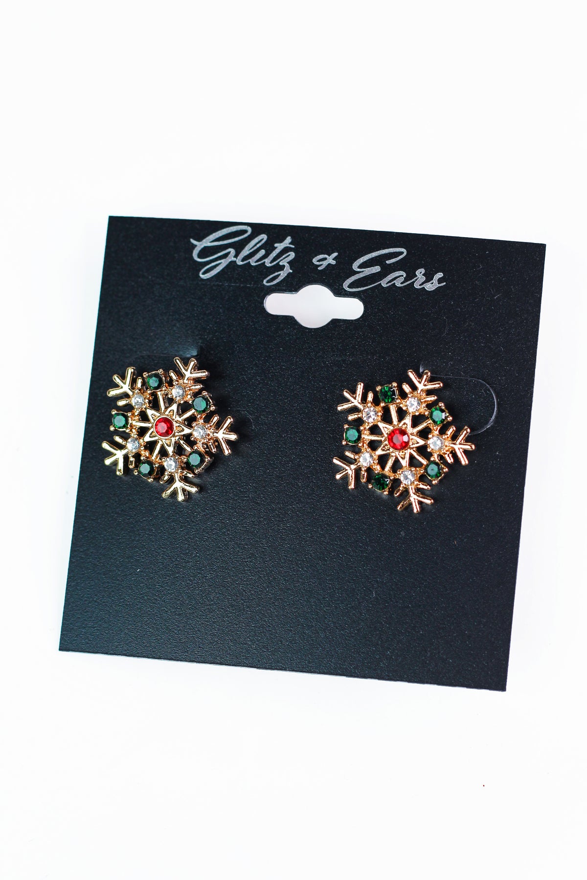 Snowflake Stud Earrings w/ Rhinestone Accents