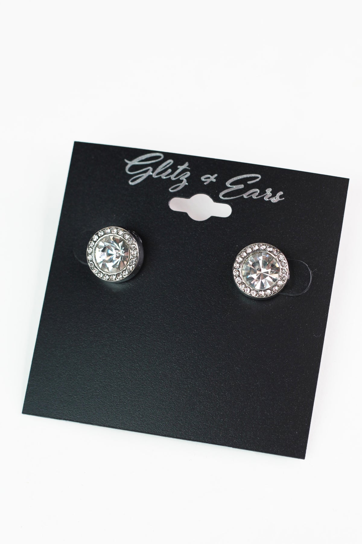 Round Pave Trimmed Rhinestone Stud Earrings