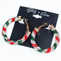 Medium Christmas Stripe All Rhinestone Hoop Earrings