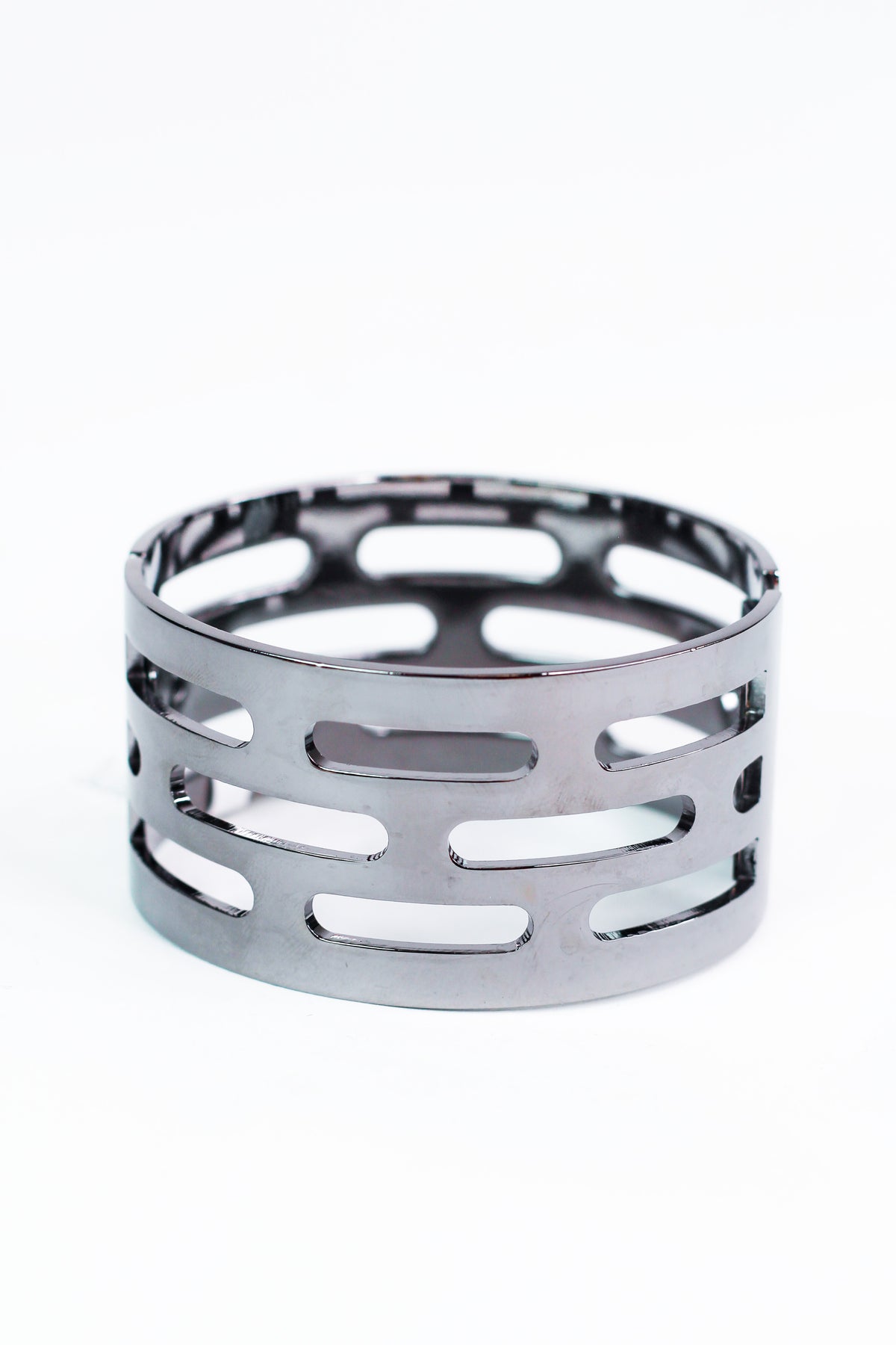 Thick Metal Bangle w/ Open Oval Slits