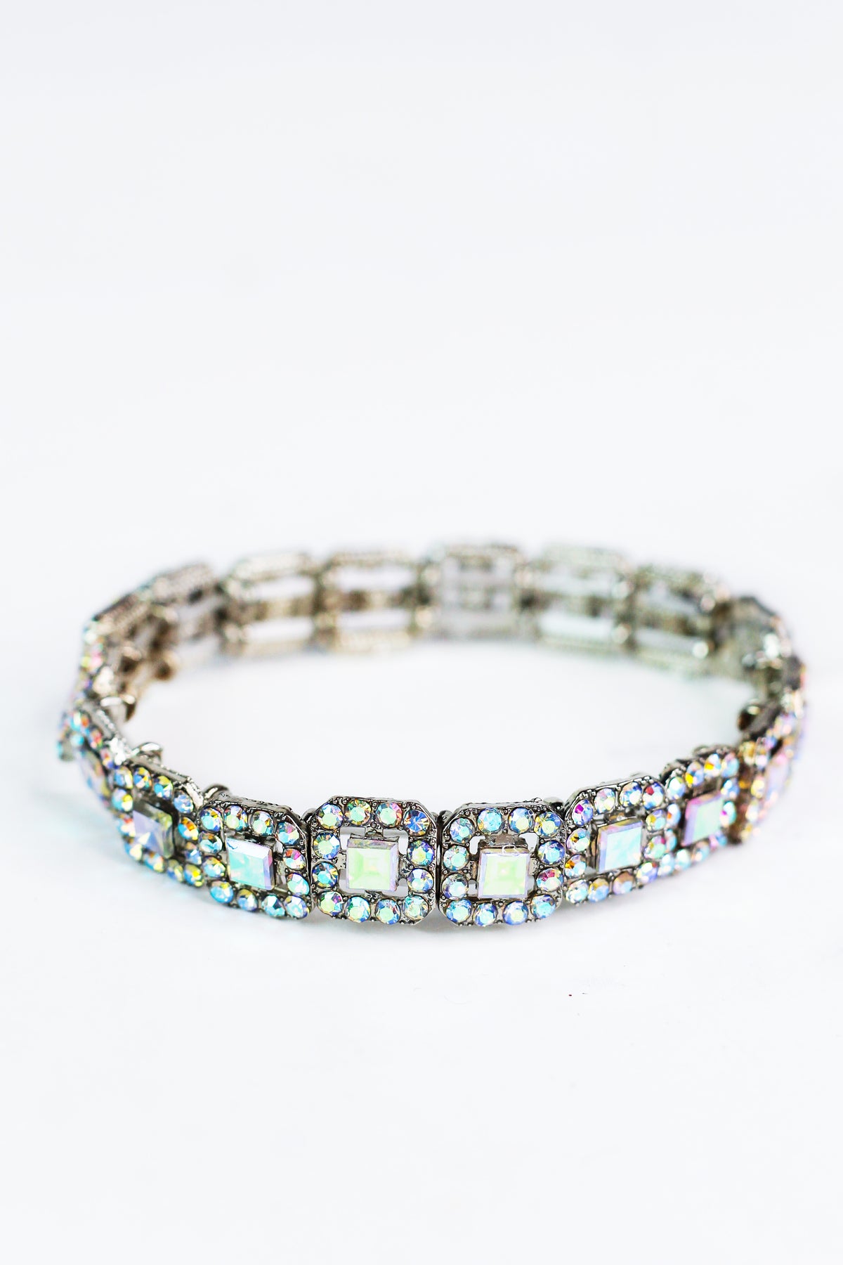 Rhinestone Trimmed Squares Stretch Bracelet