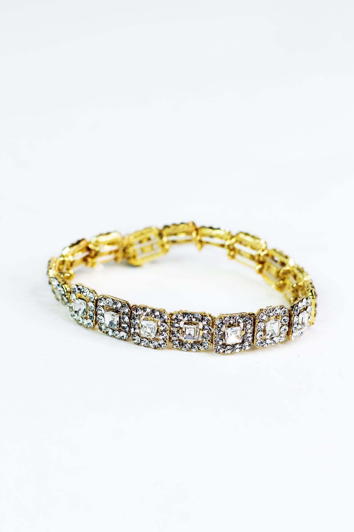 Rhinestone Trimmed Squares Stretch Bracelet