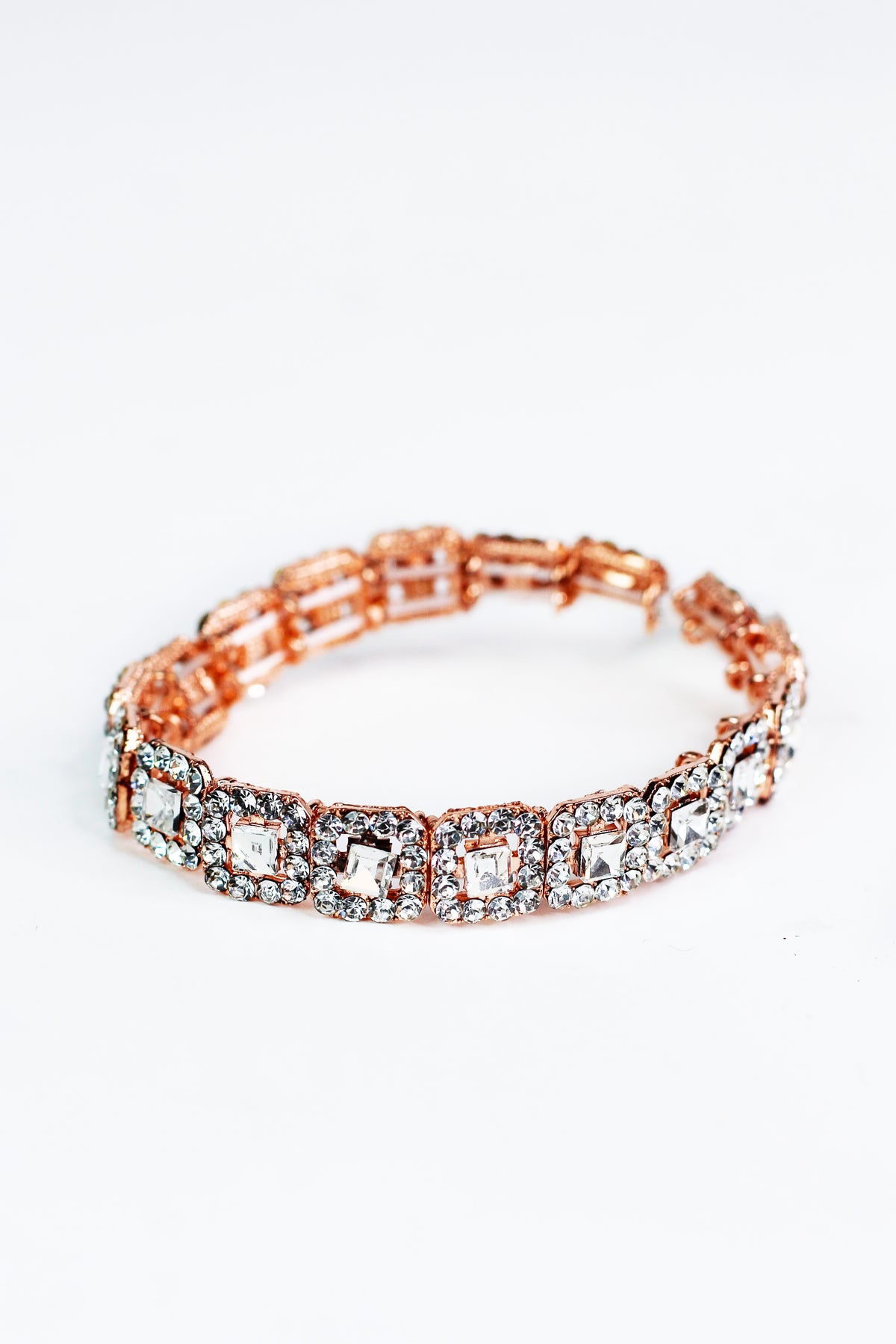 Rhinestone Trimmed Squares Stretch Bracelet
