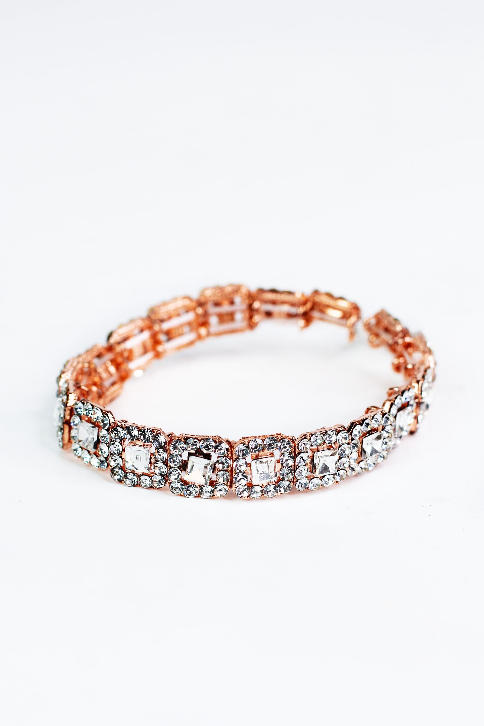 Rhinestone Trimmed Squares Stretch Bracelet