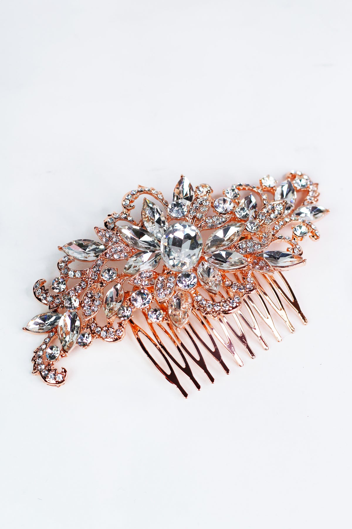 XL Rhinestone Leaves &amp; Oval Center Hair Comb