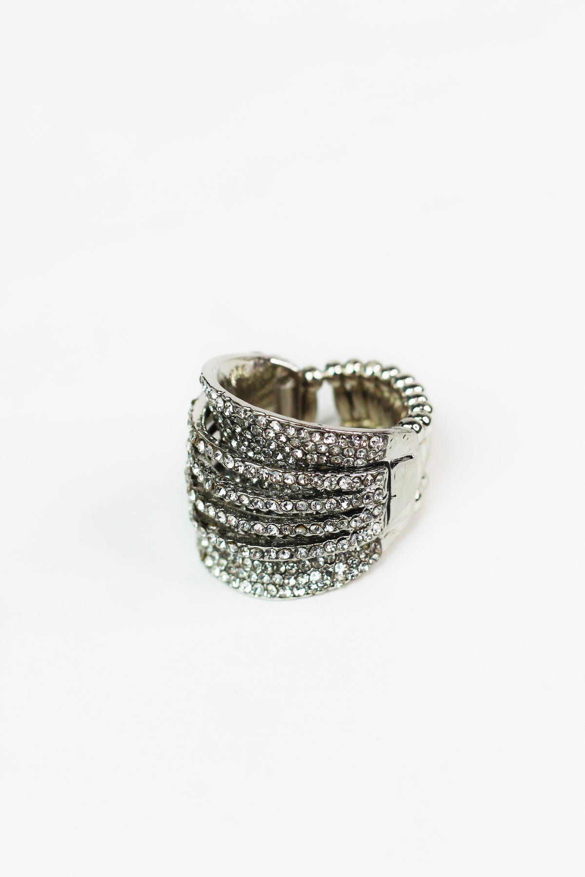 All Pave & 4 Lines Stretch Ring