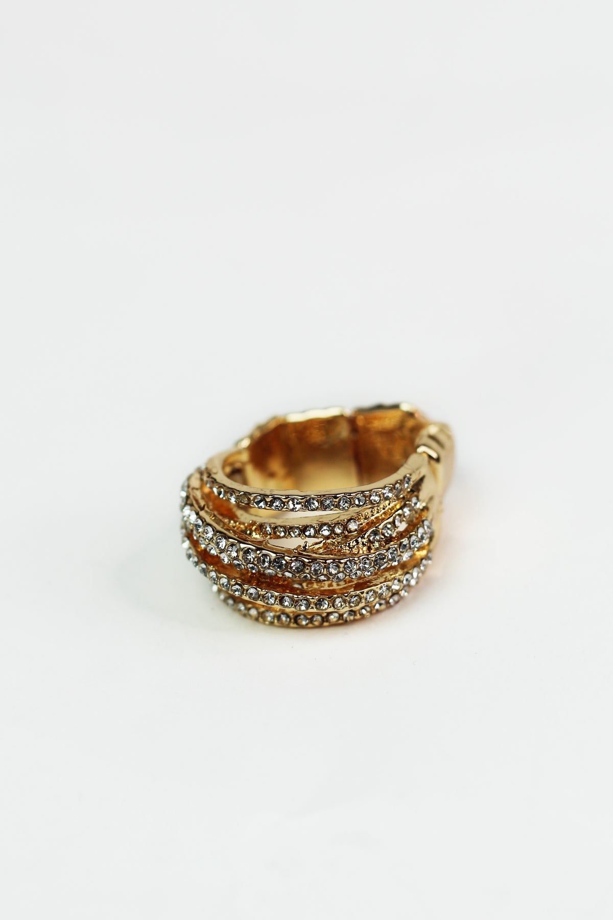 Pave Diagonal Overlay Lines Stretch Ring