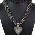 Metal & Rhinestone Heart Pendant Double Chain Necklace